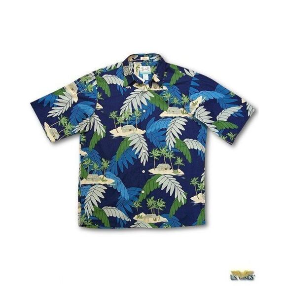 Reyn Spooner Cotton Cardboard Palms Aloha Hawaiian Shirt Blue Green Small - Picture 2 of 11